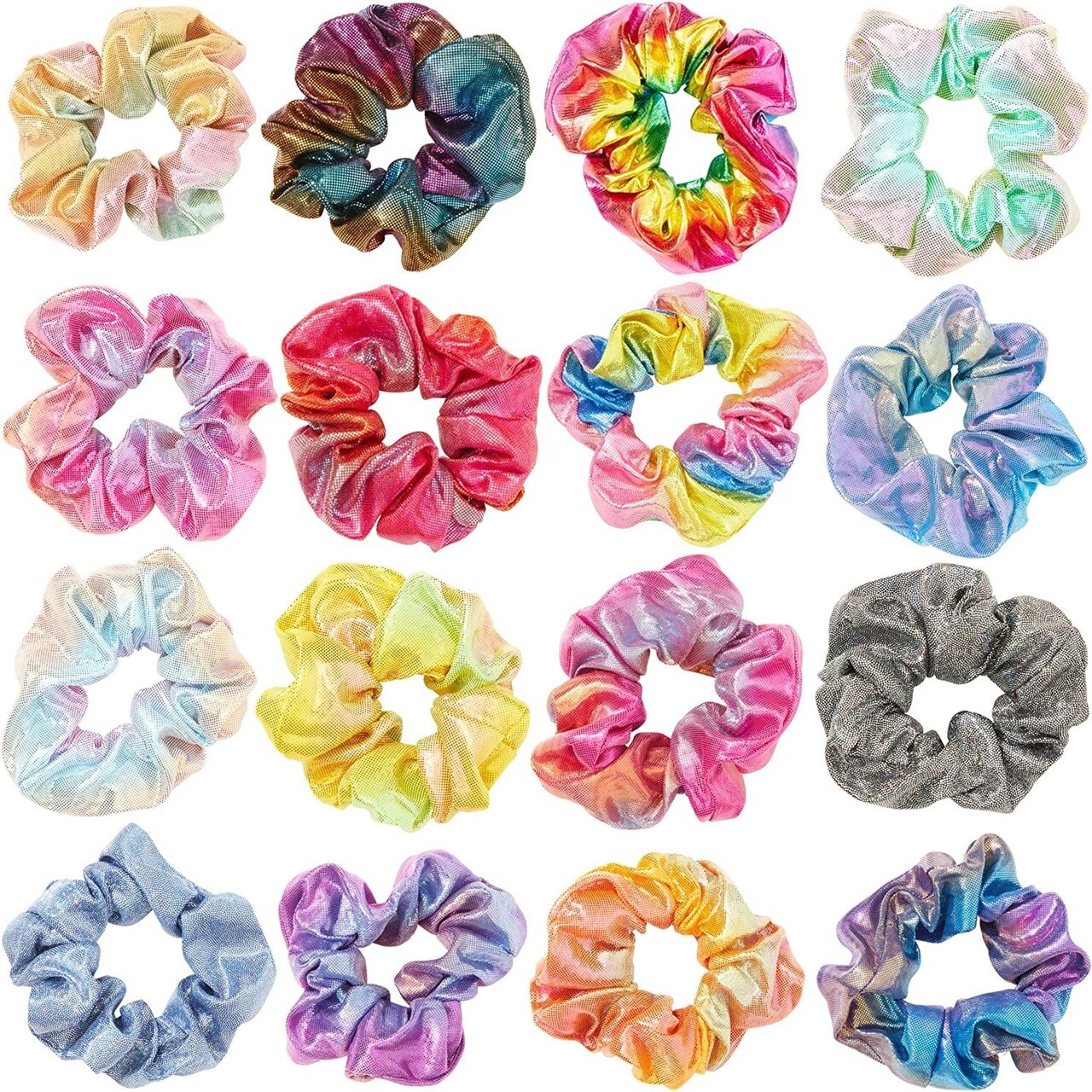 16 Pack Tie Dye Hair Scrunchies for Girls, Women (Rainbow, 4 in)